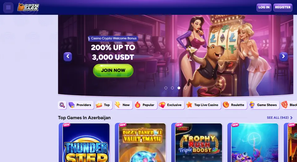 Homepage di Spinbara, bookmaker con licenza estera